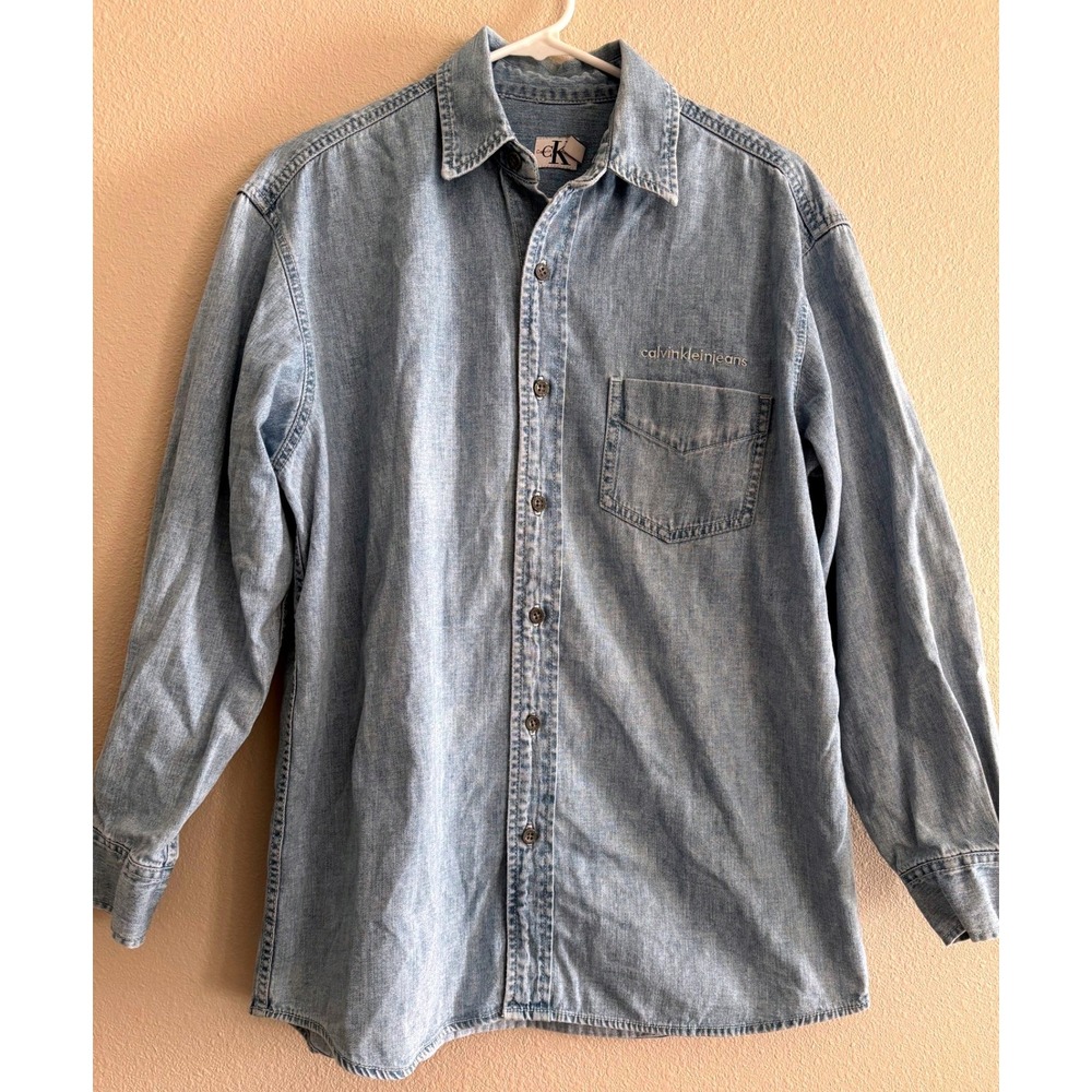 Vintage Calvin Klein Denim Shirt Womens Medium Blue Western Festival Ranch